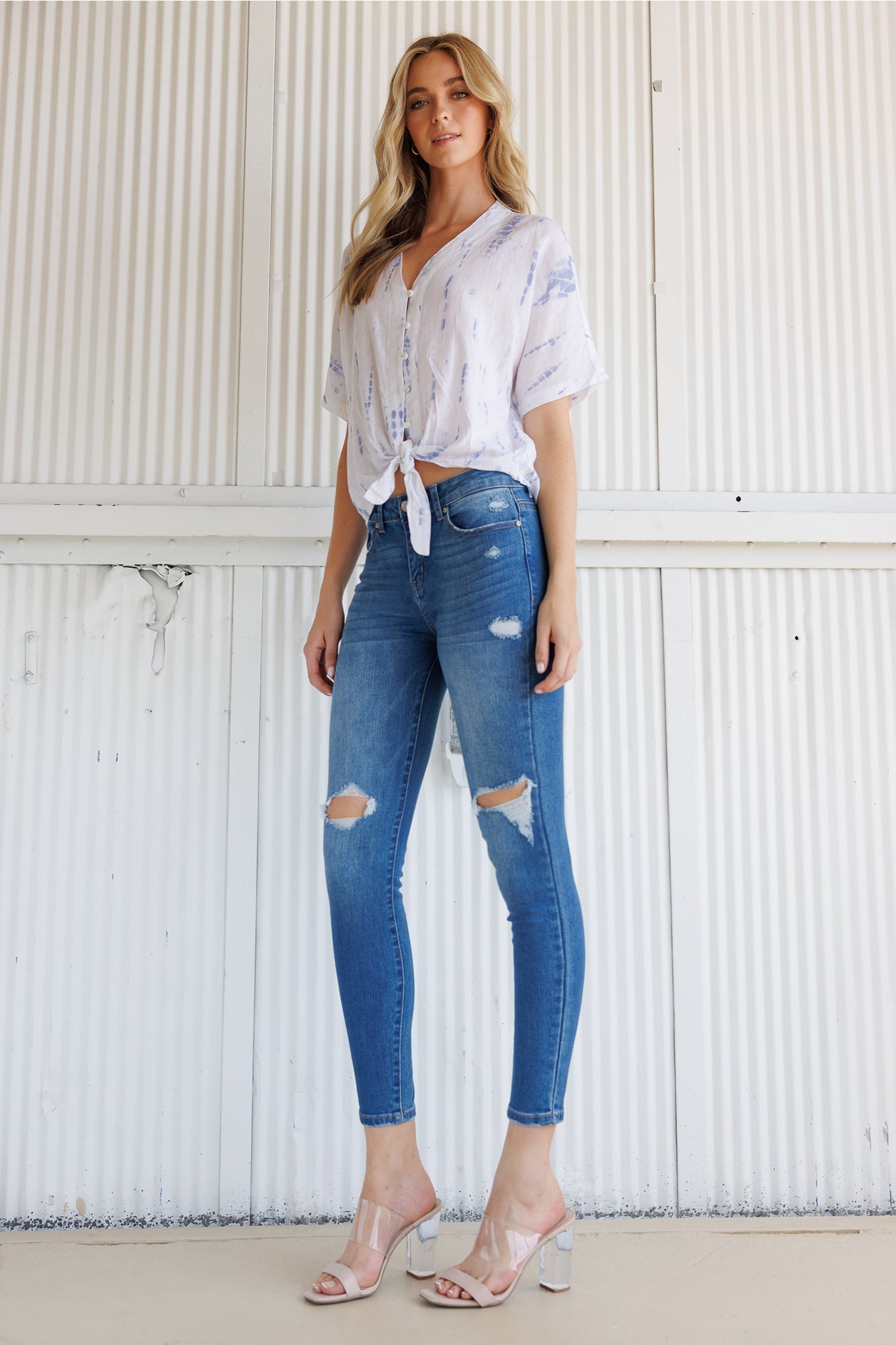 High Rise Destructed Skinny Jeans-1