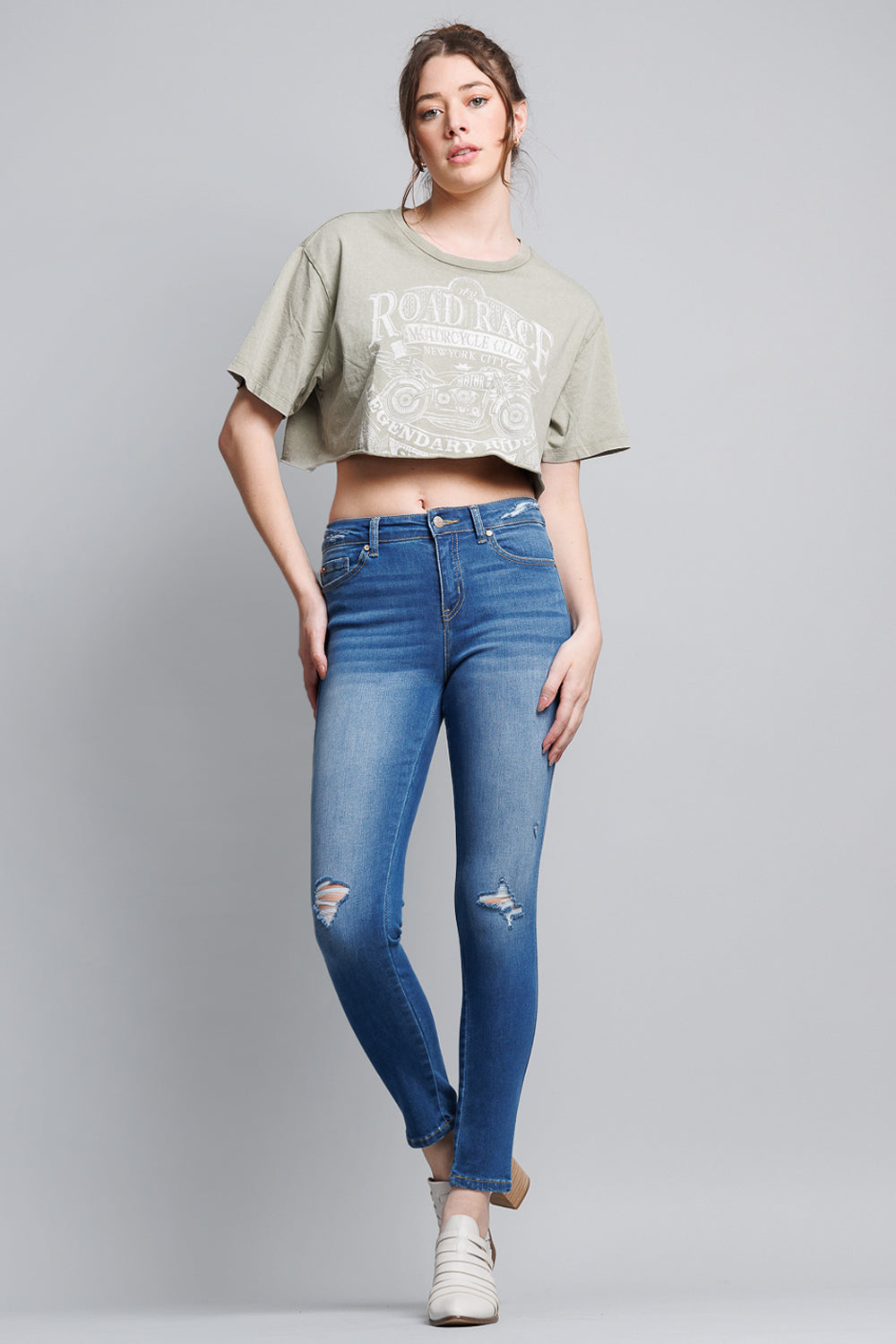 High Rise Destructed Skinny Jeans-0