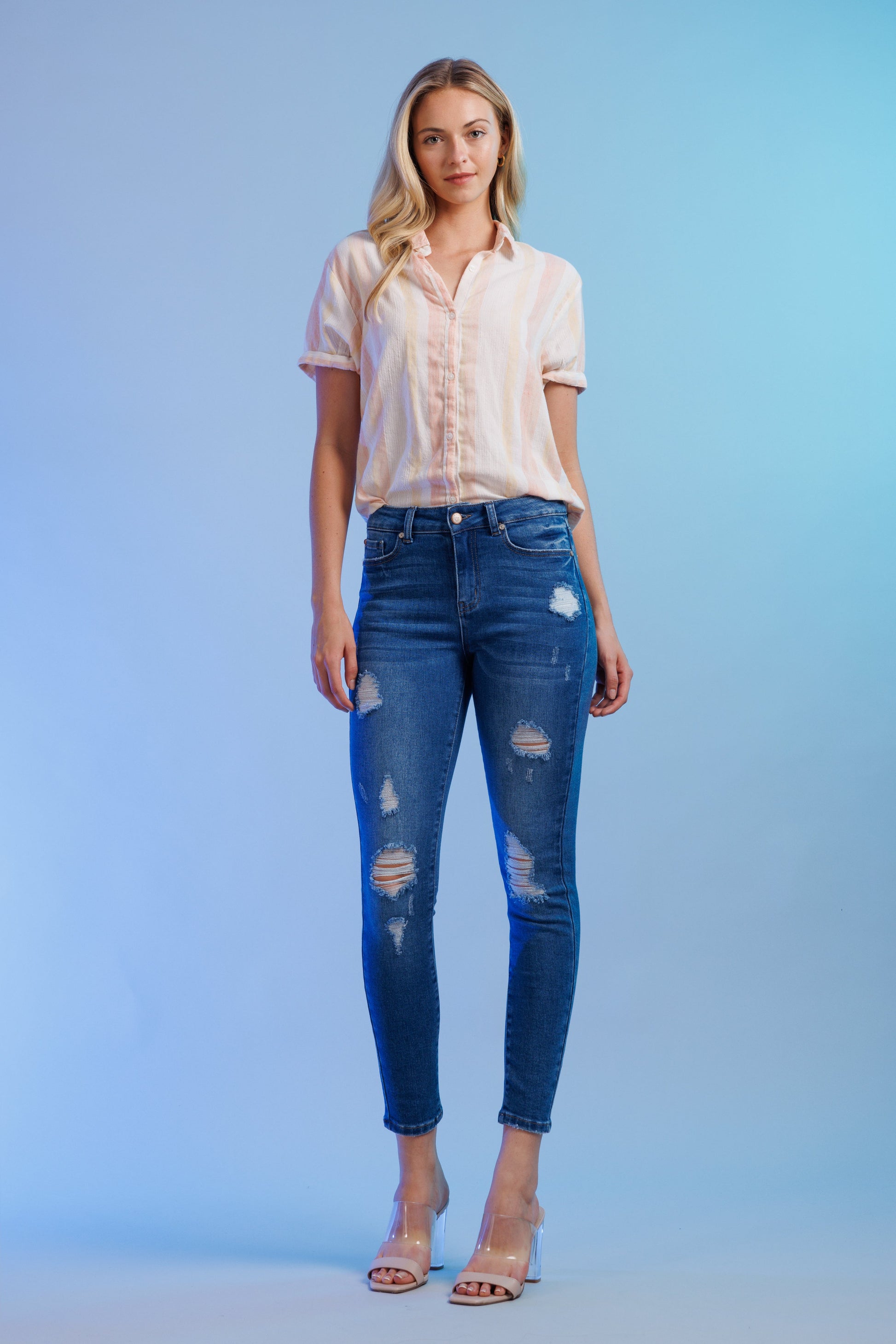 High Rise Destructed Skinny Jeans-1