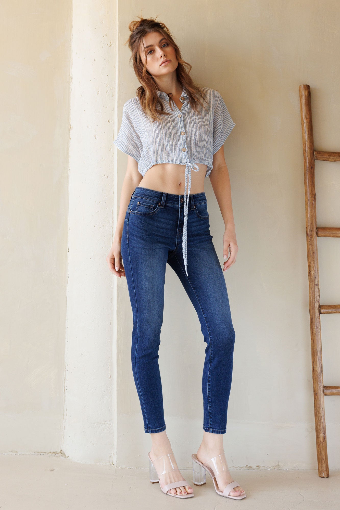 Mid Rise Push Up Ankle Skinny Jeans-2