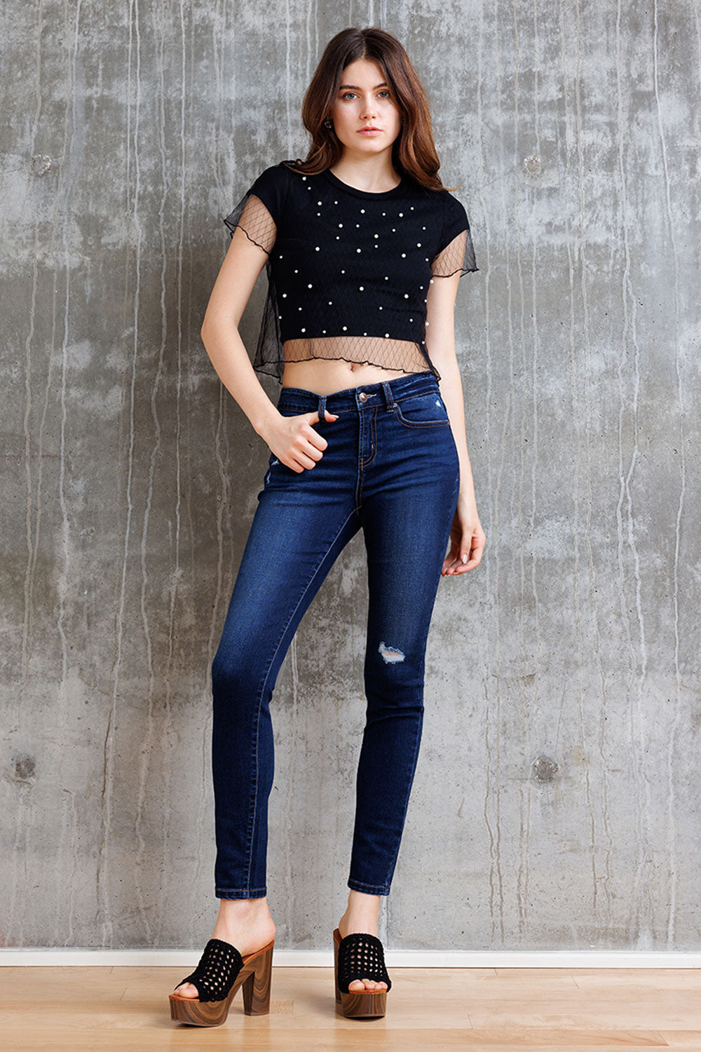 Mid Rise Destructed Skinny Jeans-0