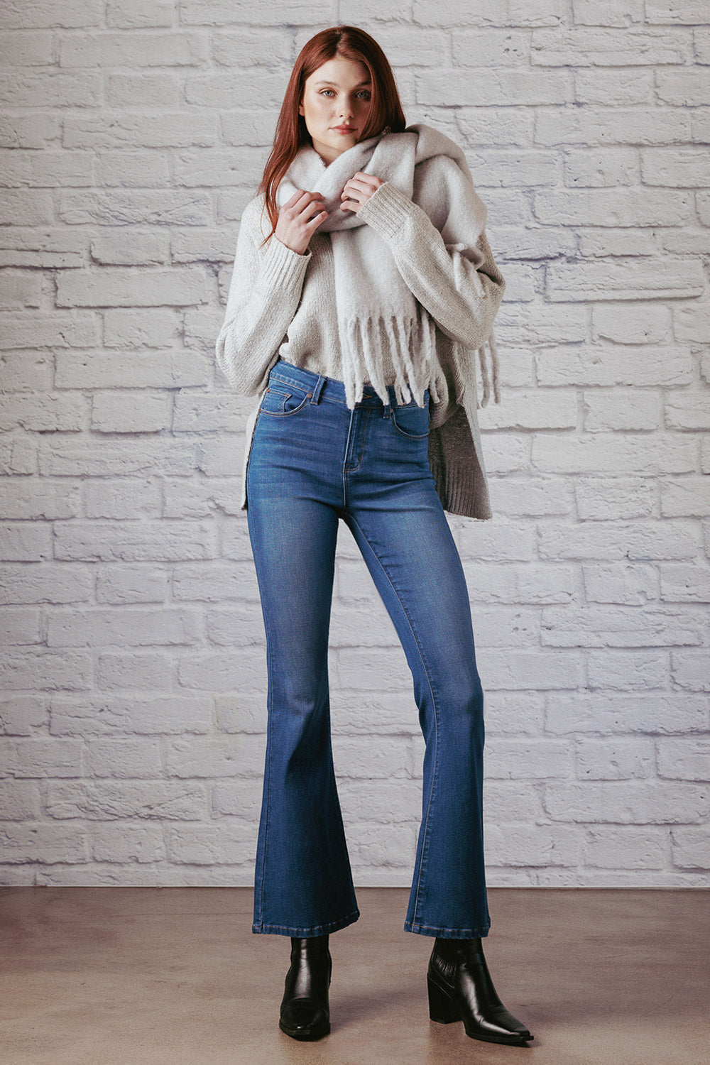 Stone wash High Rise Flare Jeans-0