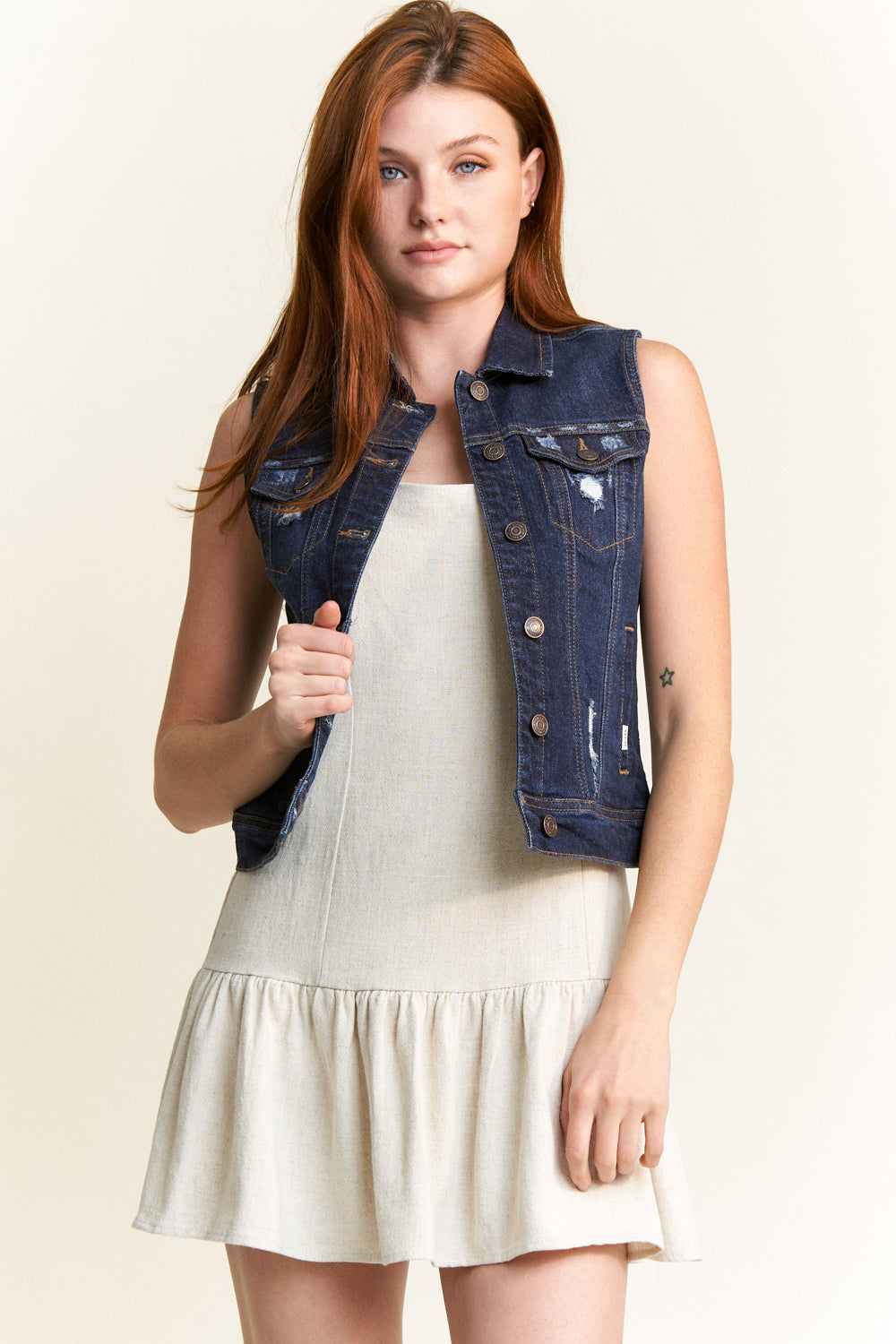 Destructed Regular Fit Denim Vest-2