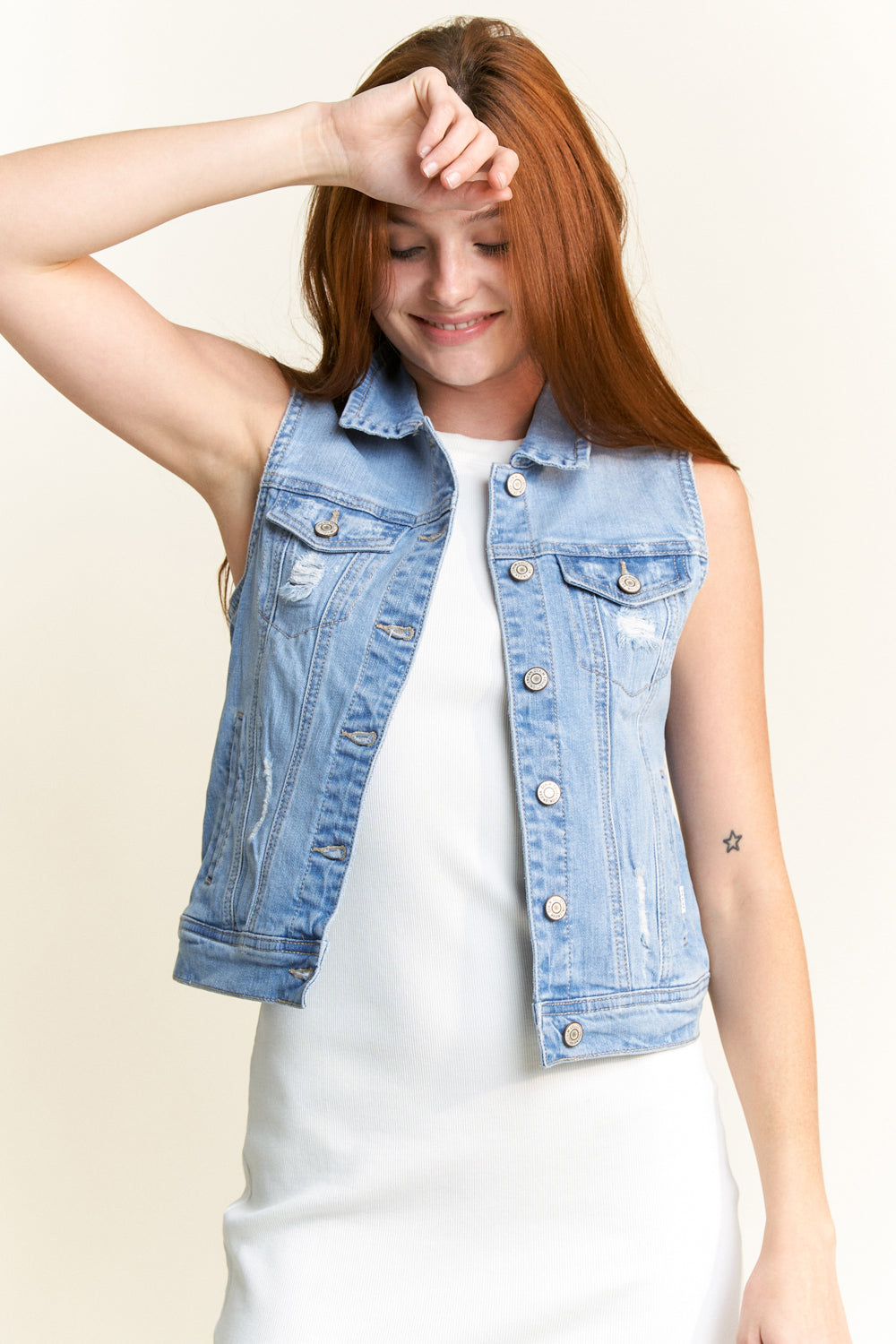 Destructed Regular Fit Denim Vest-1
