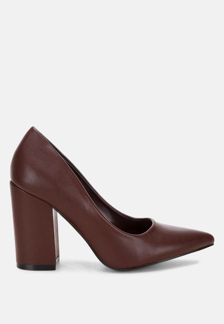 Zhuri Faux Leather Solid Block Heel Pumps-5