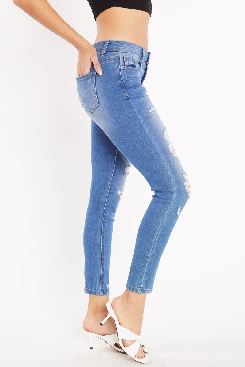High Rise Destructed Ankle Skinny Jeans-3