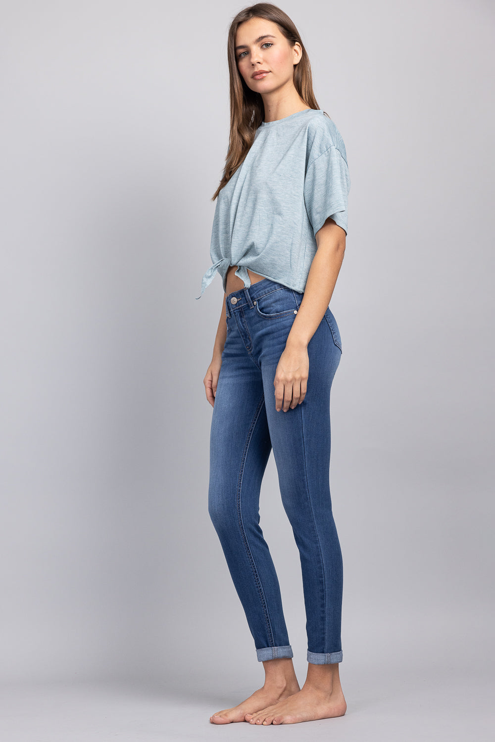 Mid Rise Push Up Ankle Skinny Jeans-3