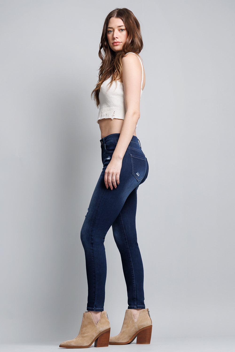 Mid Rise Destructed Ankle Skinny Jeans-3