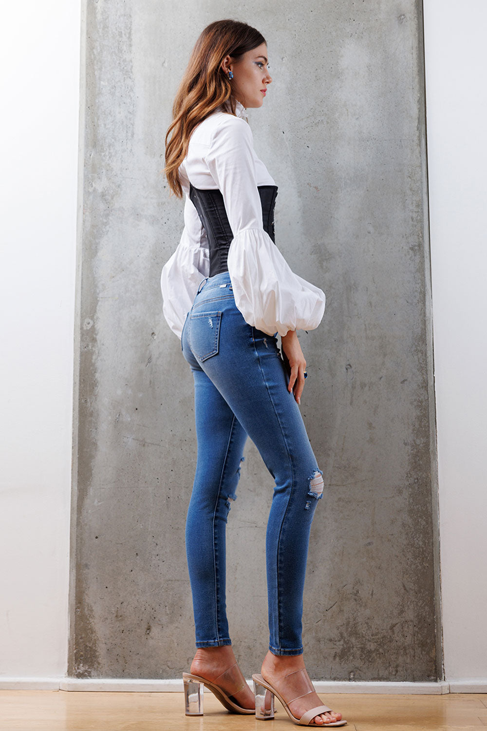 High Rise Destructed Skinny Jeans-3