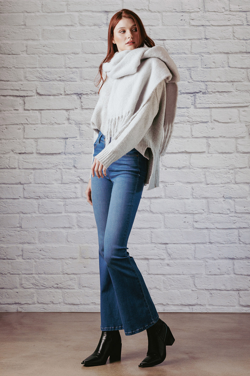 Stone wash High Rise Flare Jeans-2