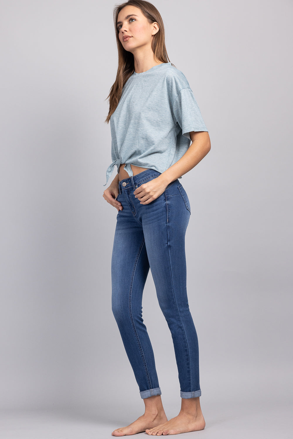 Mid Rise Push Up Ankle Skinny Jeans-4