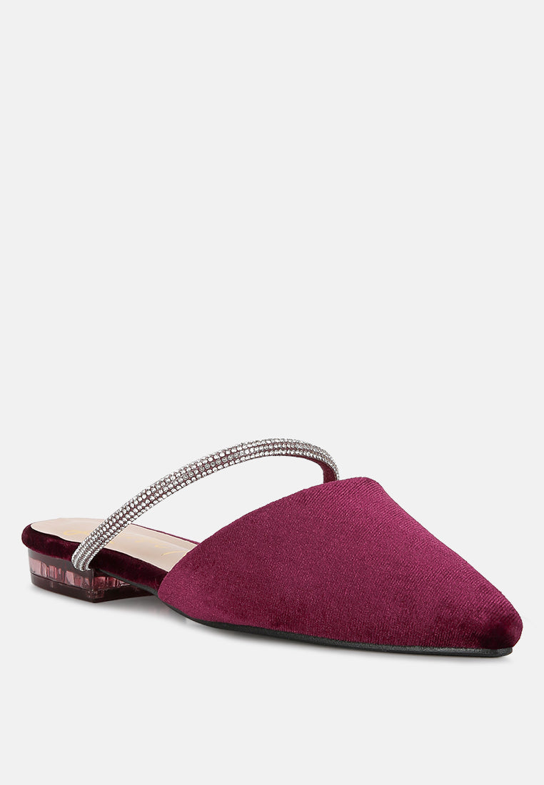 Turnon Velvet Diamante Detail Flat Mules-1
