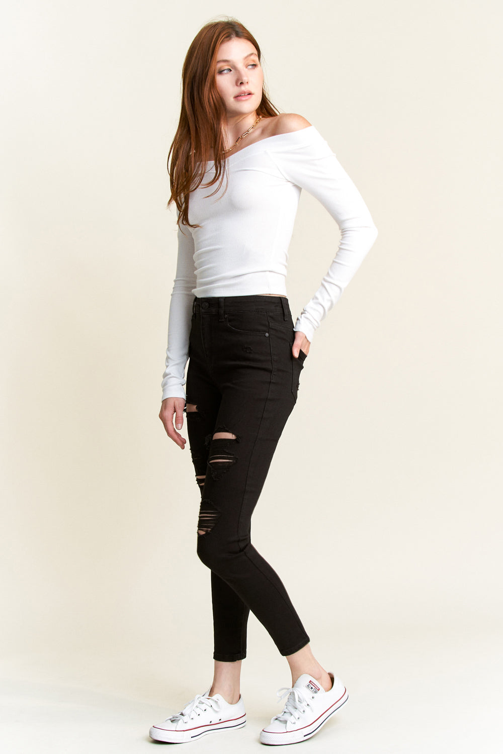 High Rise Destructed Skinny Jeans-3
