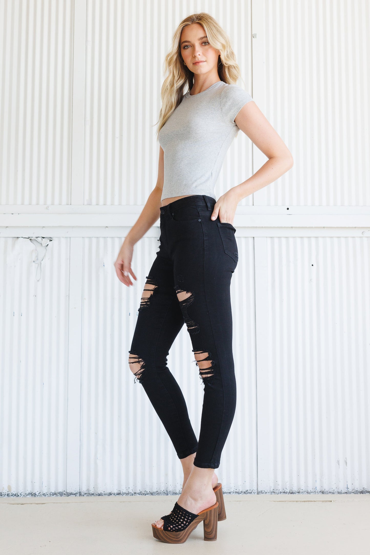 High Rise Faded Skinny Jeans-1