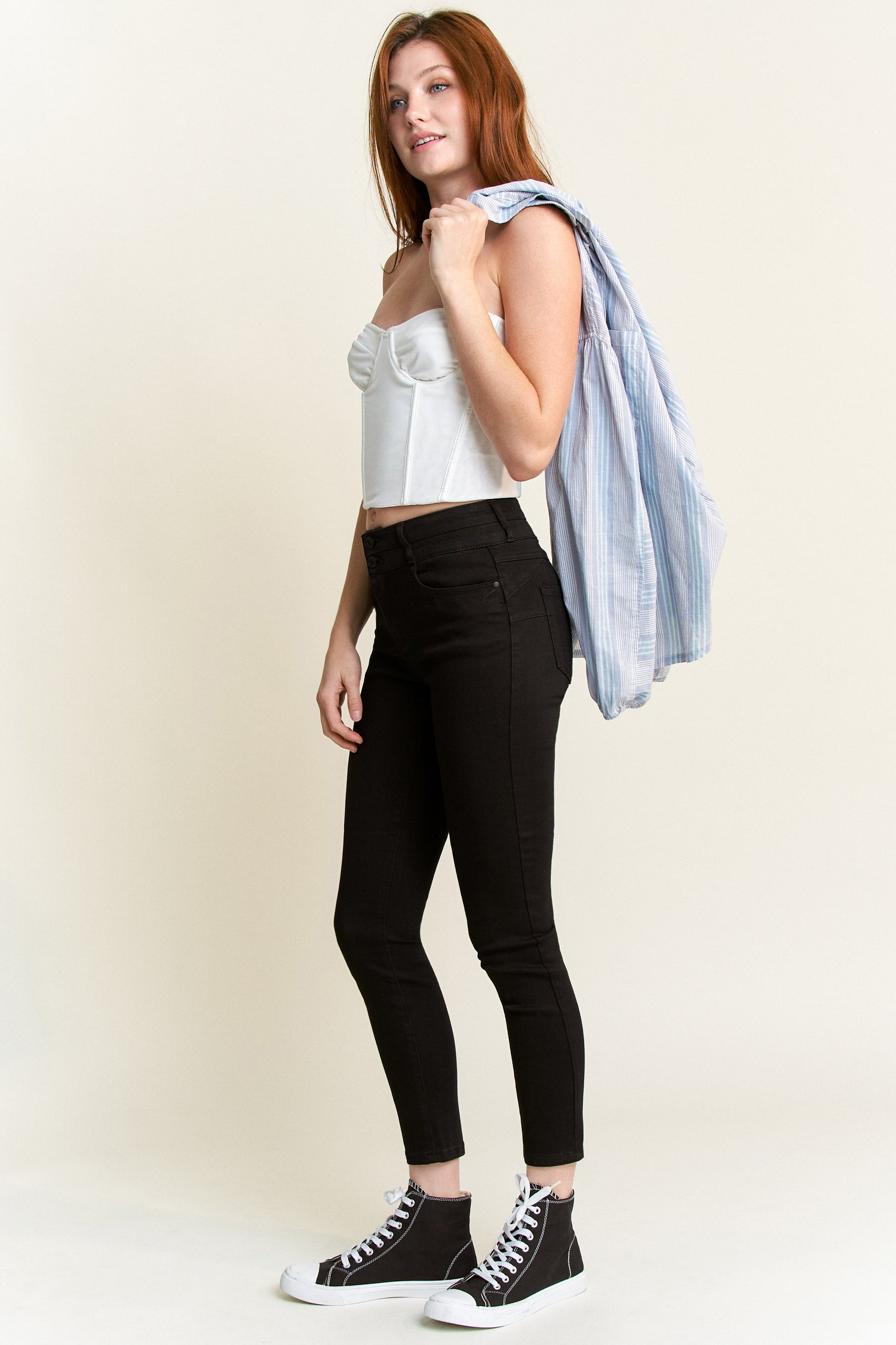 Double Waist High Rise Ankle Skinny Jeans-4