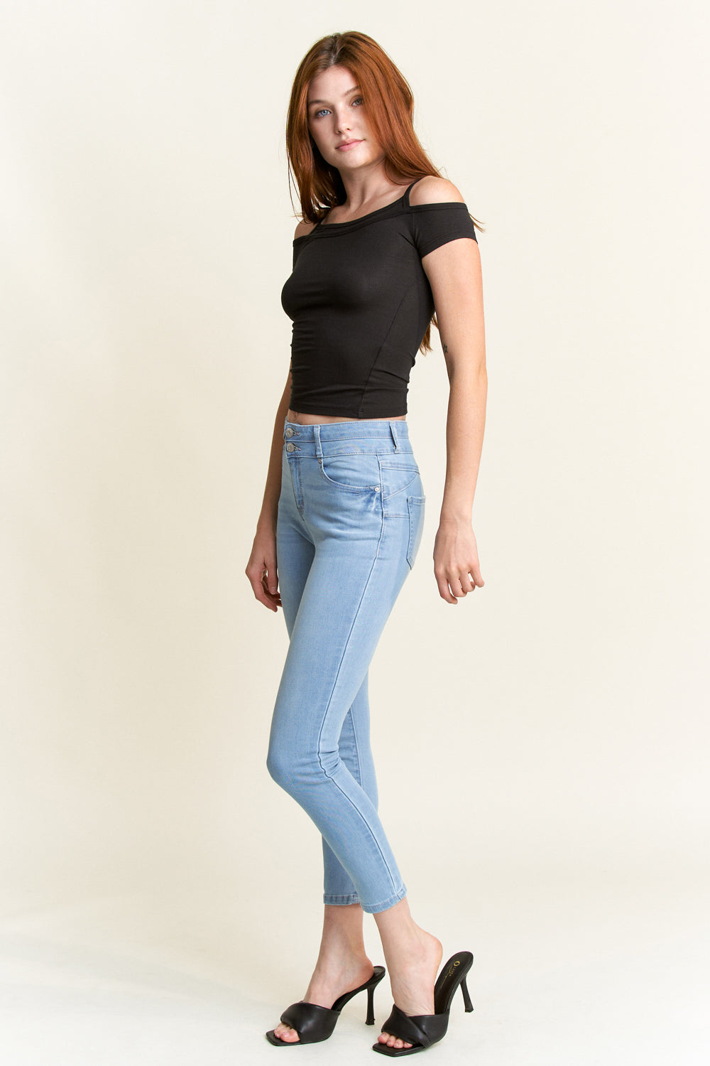 Double Waist High Rise Ankle Skinny Jeans-3