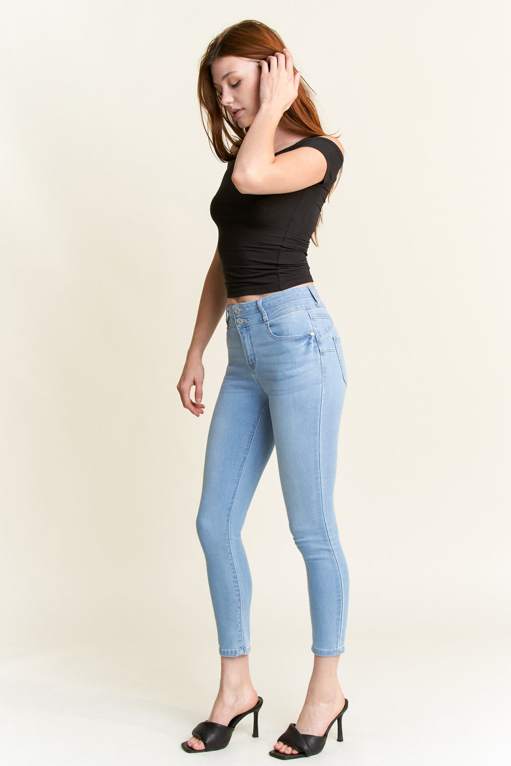 Double Waist High Rise Ankle Skinny Jeans-4
