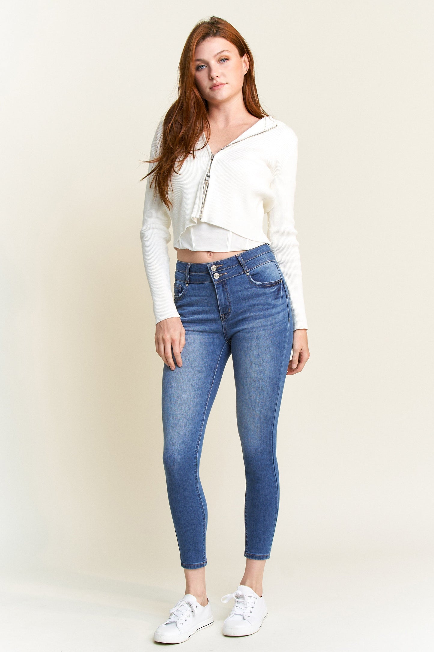 Double Waist High Rise Ankle Skinny Jeans-2