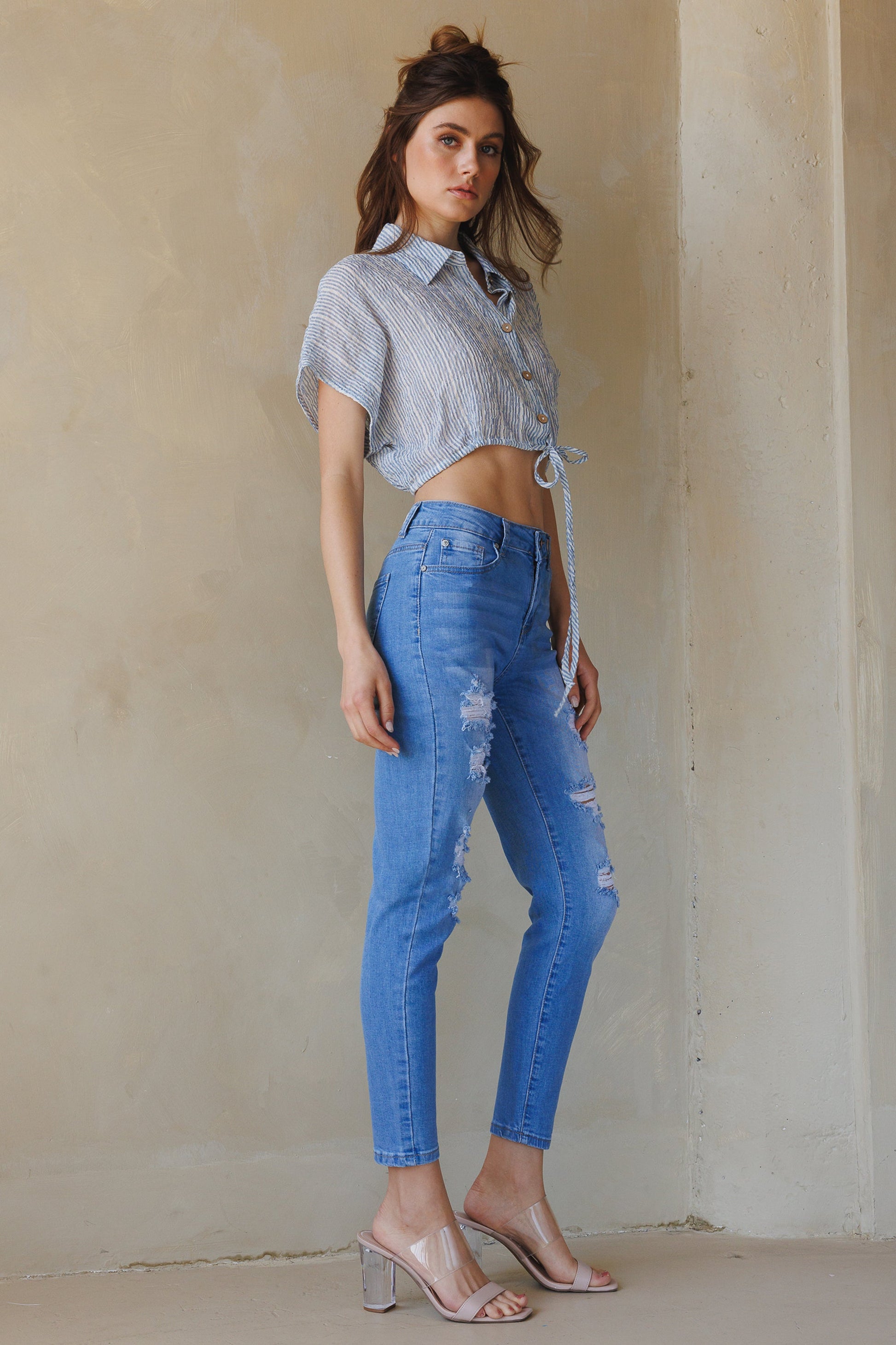 High Rise Destructed Skinny Jeans-4