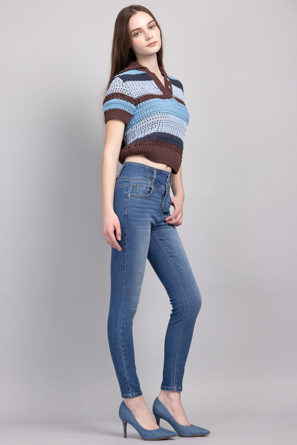 High Rise 3 Button Ankle Skinny Jeans-1
