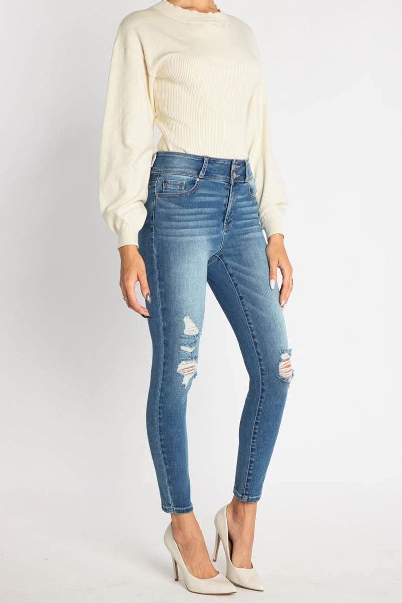 High Rise Destructed Skinny Jeans-4