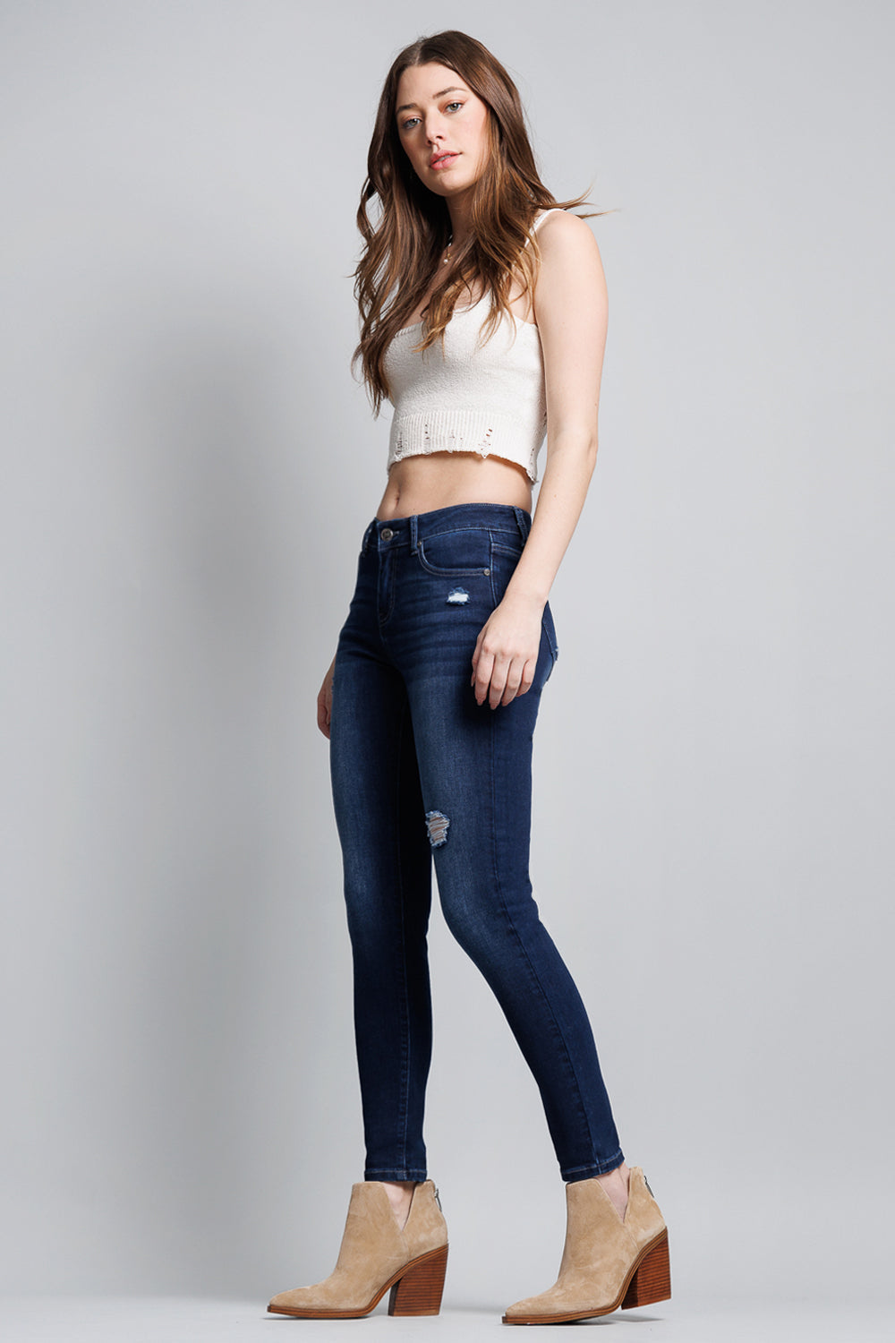 Mid Rise Destructed Ankle Skinny Jeans-2