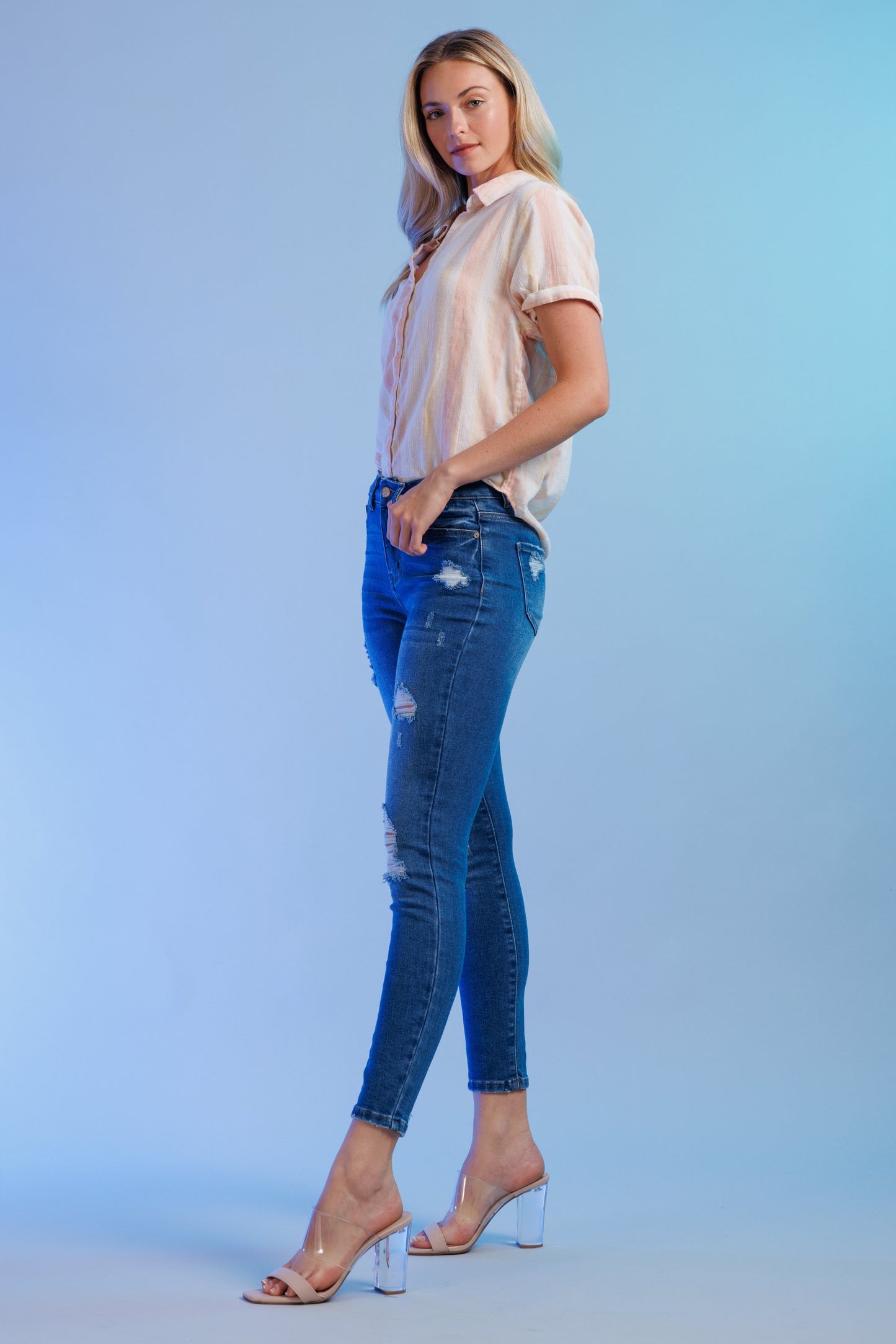High Rise Destructed Skinny Jeans-3