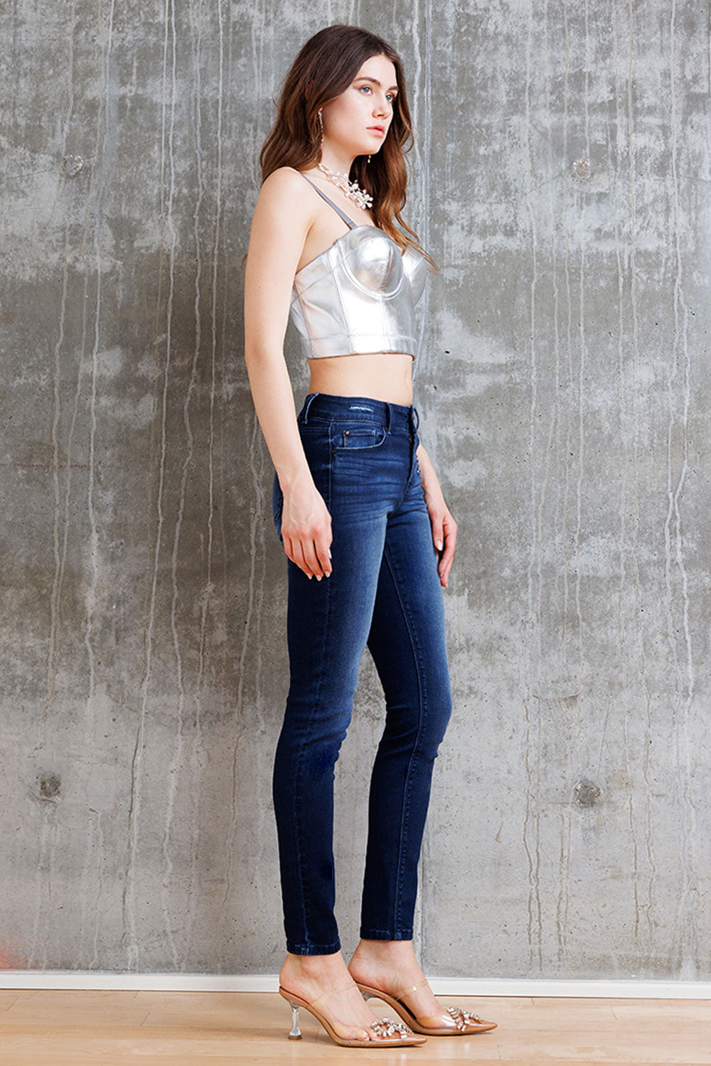 Mid Rise Destructed Skinny Jeans-4