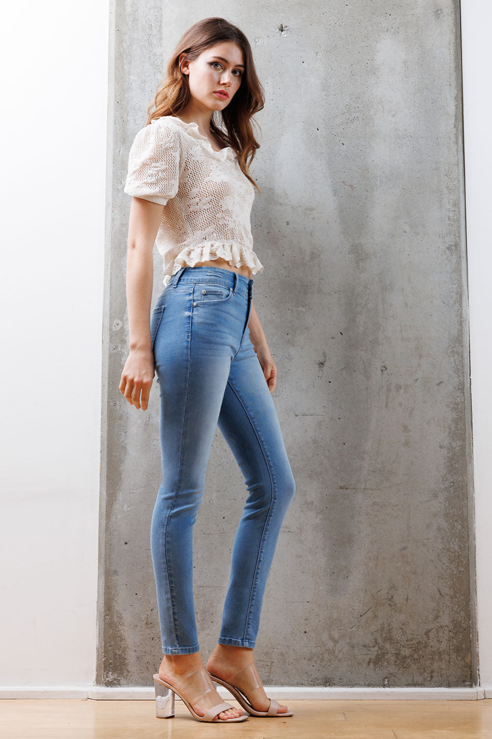 Mid Rise Destructed Skinny Jeans-5