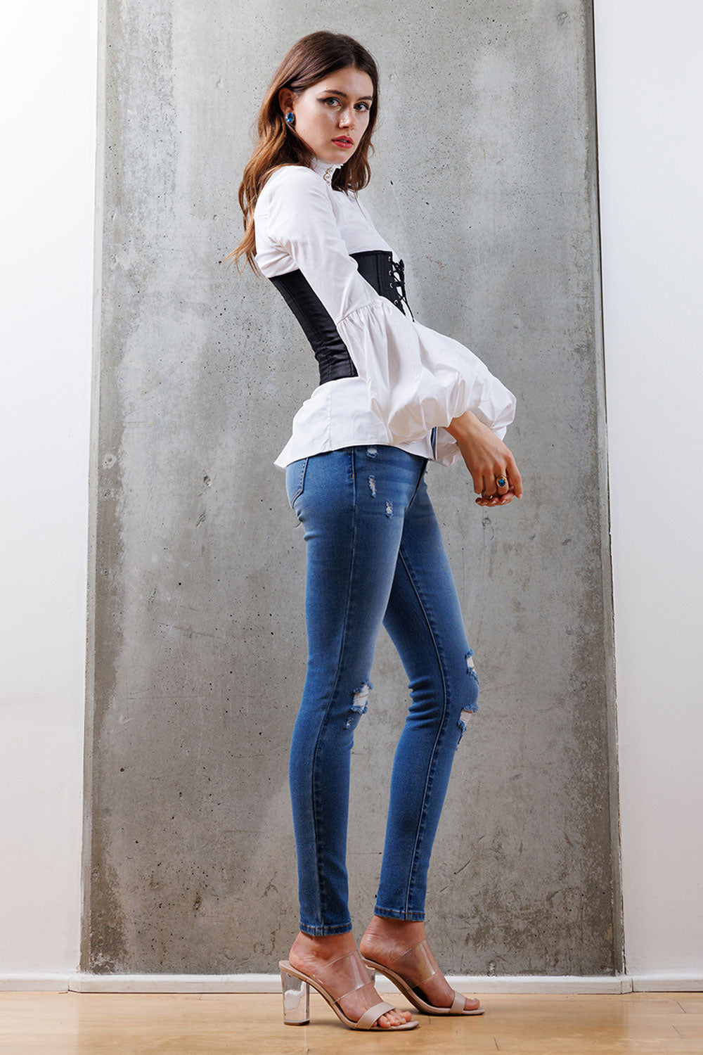 High Rise Destructed Skinny Jeans-2