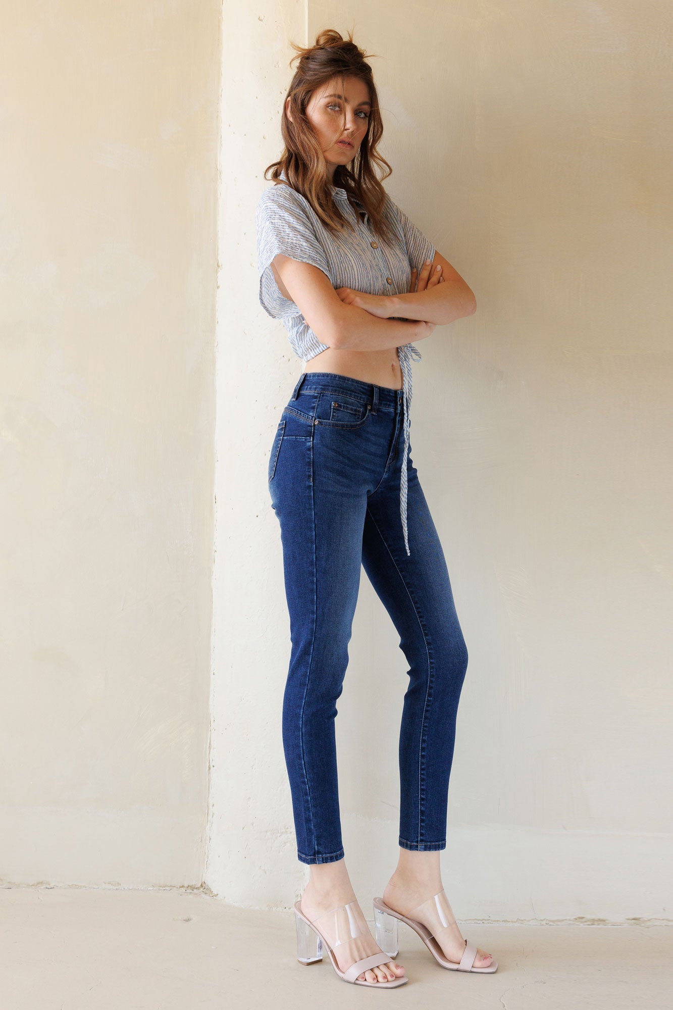 Mid Rise Push Up Ankle Skinny Jeans-1