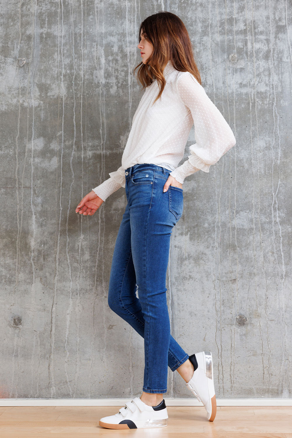 Mid Rise Destructed Skinny Jeans-3