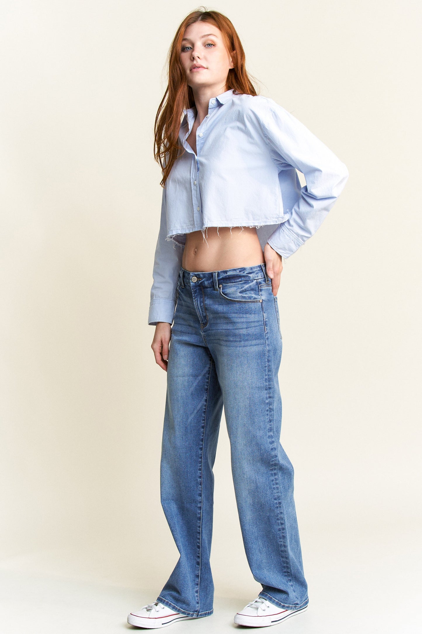 Mid Waist Loose Straight Jeans-4