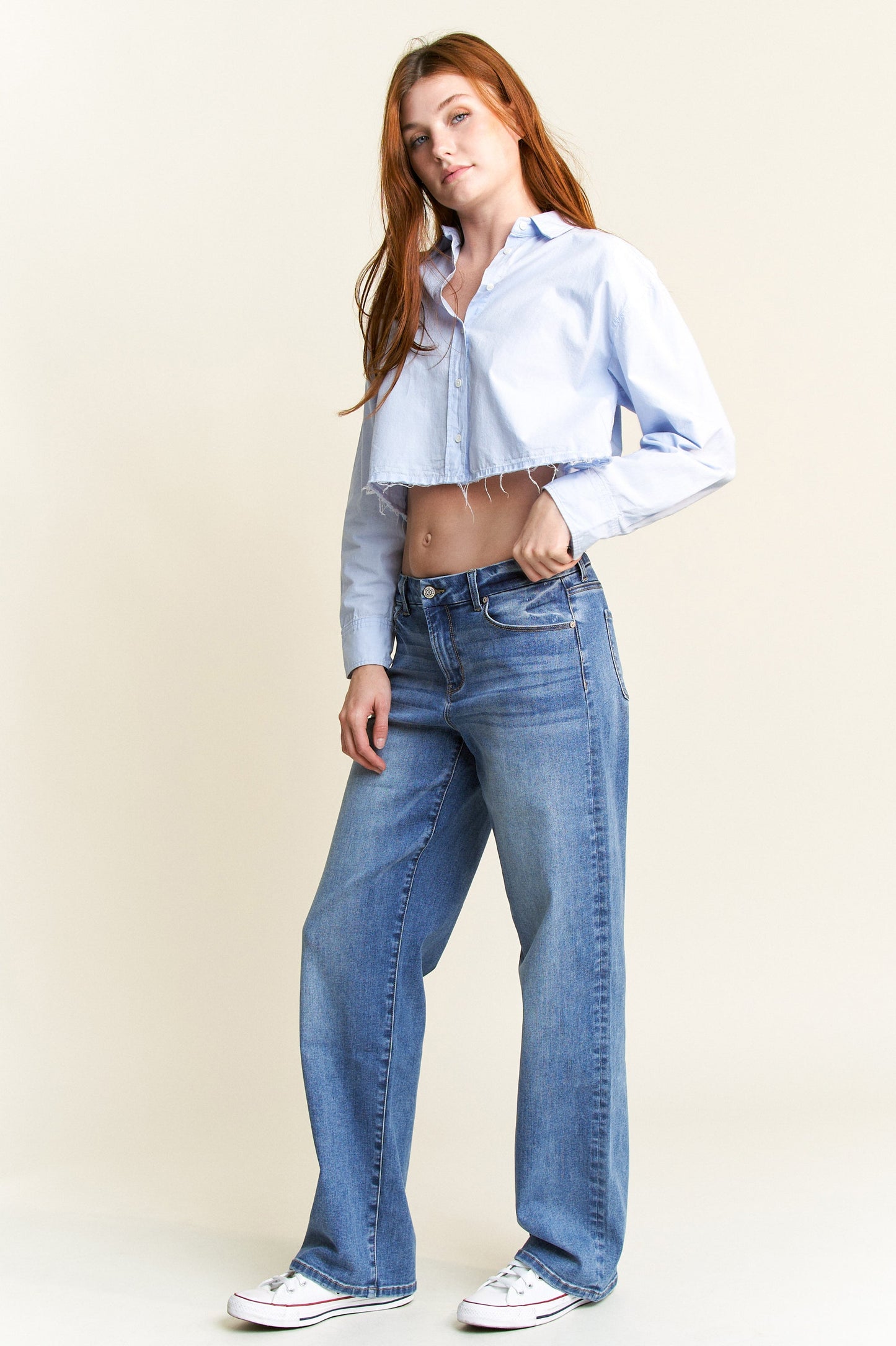 Mid Waist Loose Straight Jeans-5