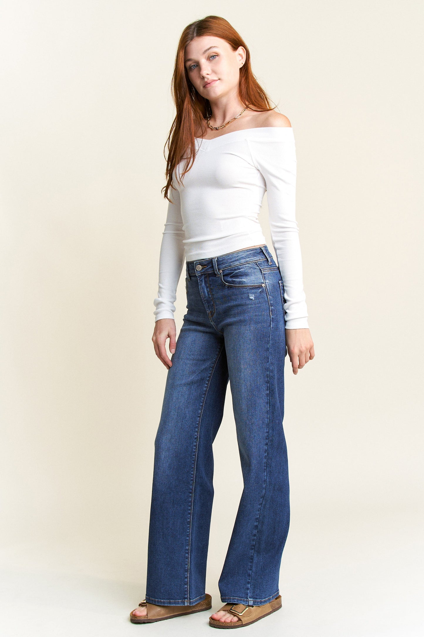 High Rise Destructed Wide Leg Jeans-4