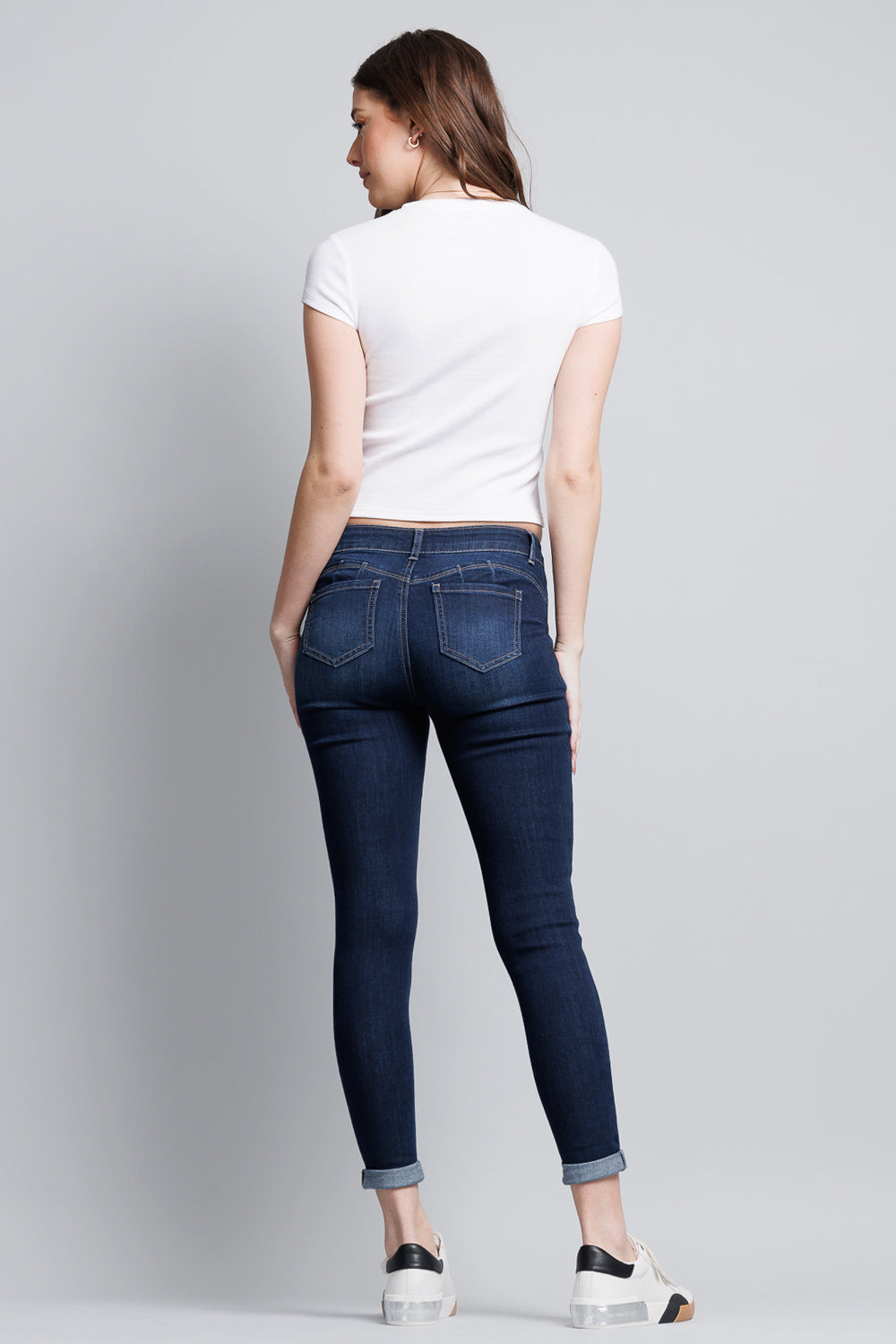 Mid Rise Push Up Roll Cuffed Ankle Skinny Jeans-4
