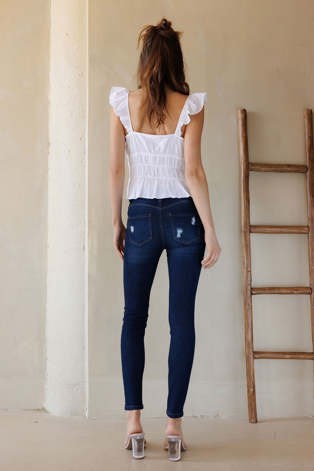 Mid Rise Destructed Skinny Jeans-3
