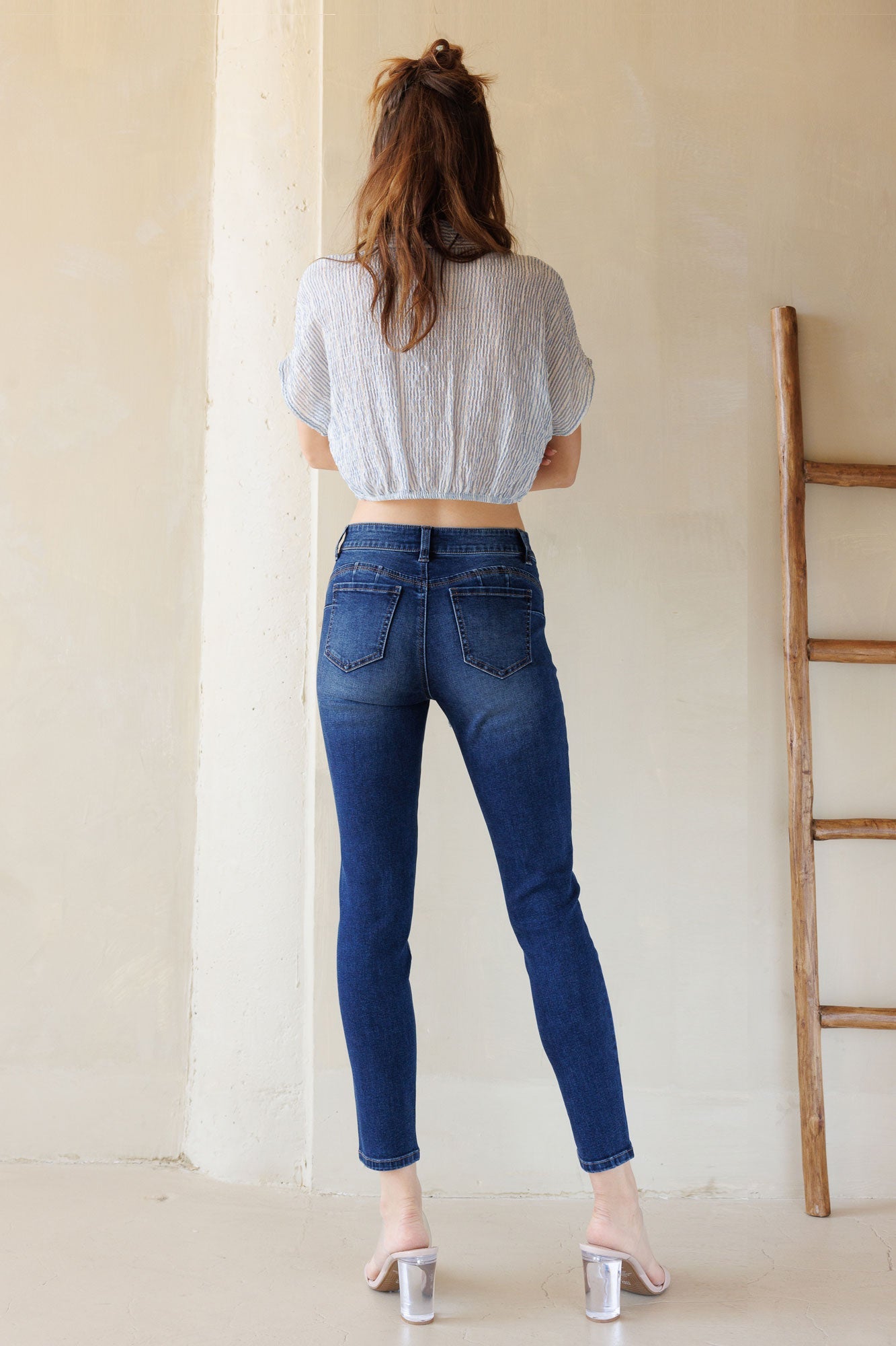 Mid Rise Push Up Ankle Skinny Jeans-3