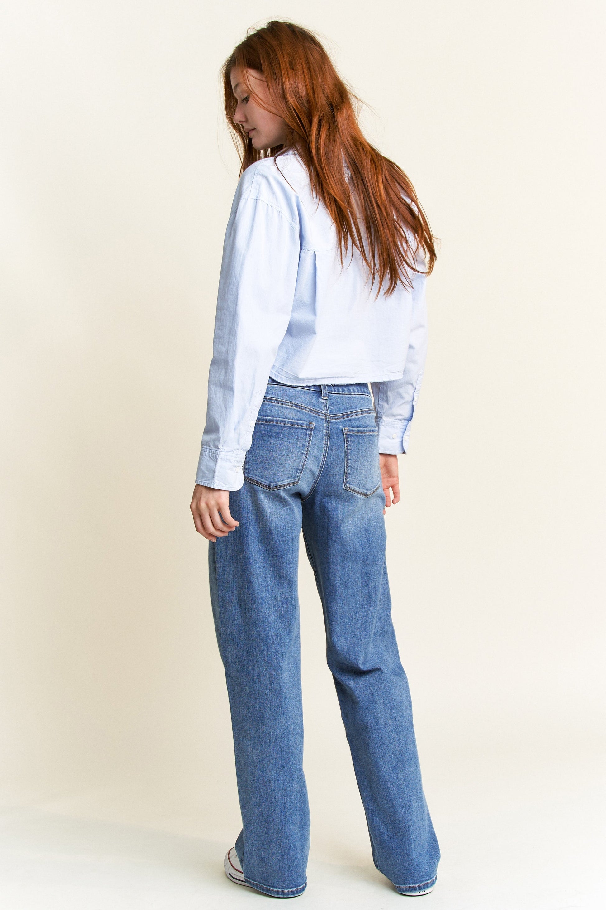 Mid Waist Loose Straight Jeans-2