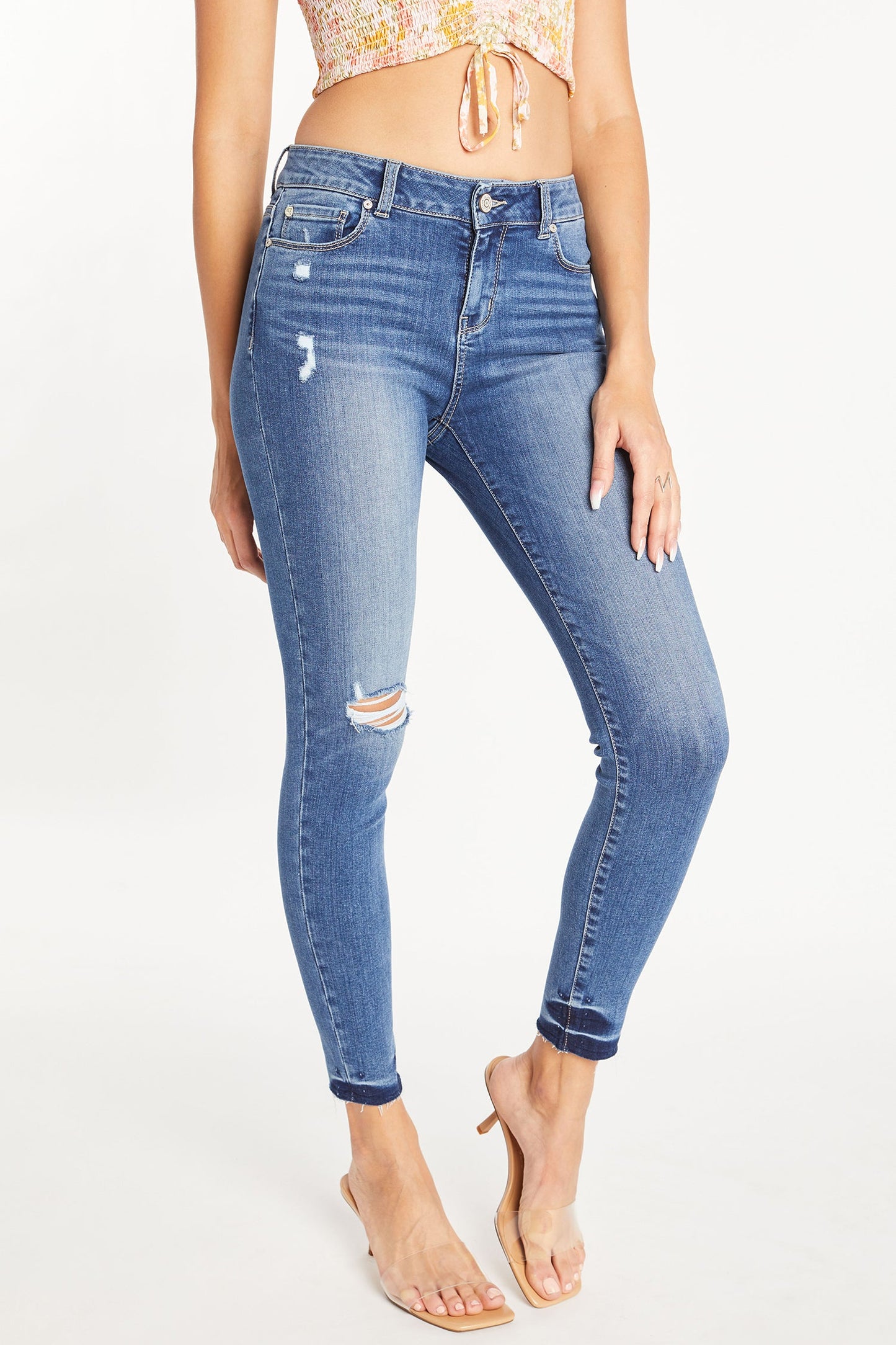 Mid Rise 5 Pocket Ankle Skinny Jeans-2