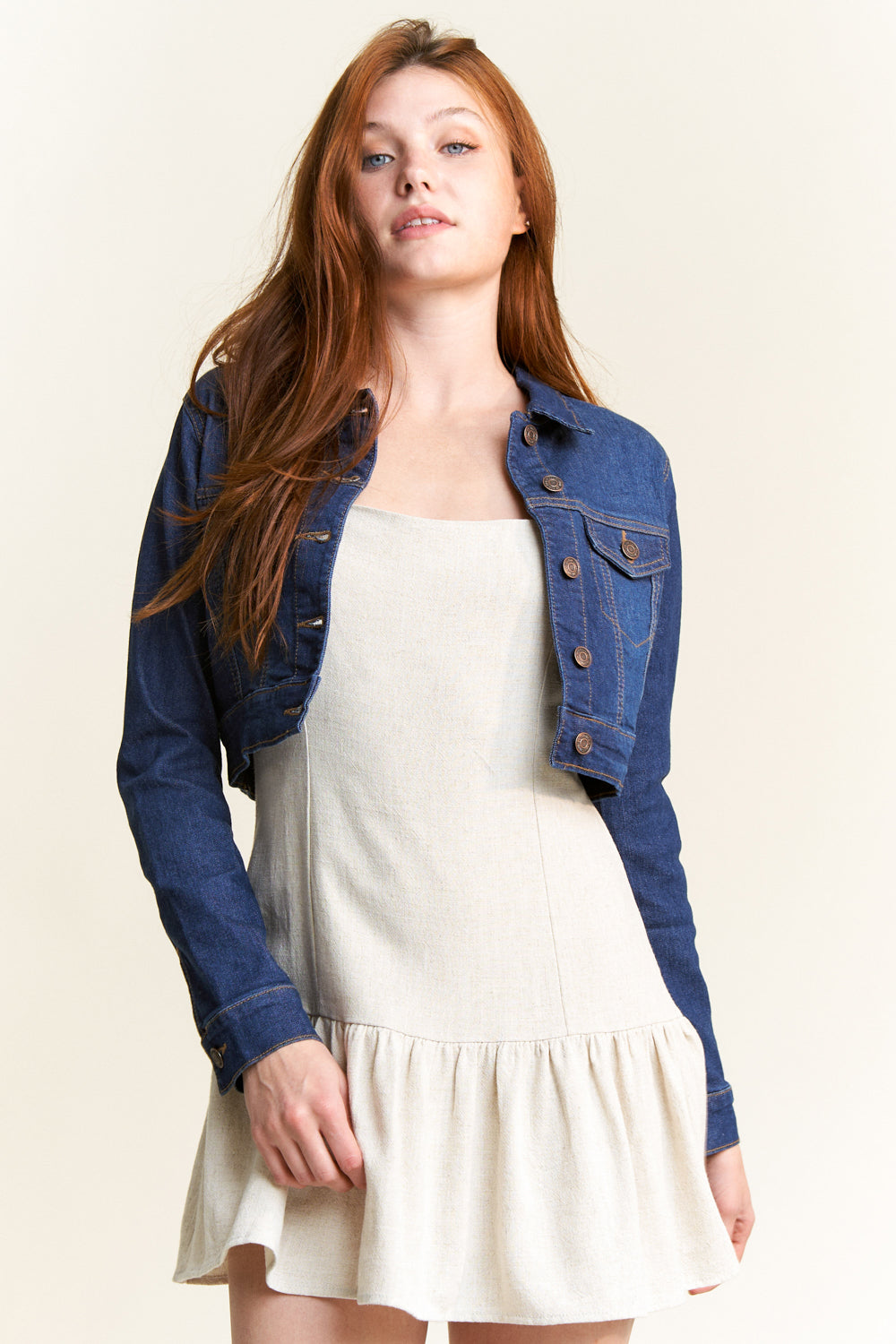 Fitted Basic Crop Denim Jacket-1