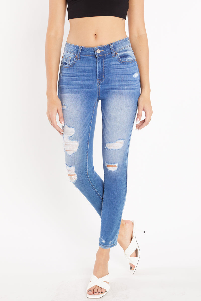 High Rise Destructed Ankle Skinny Jeans-4