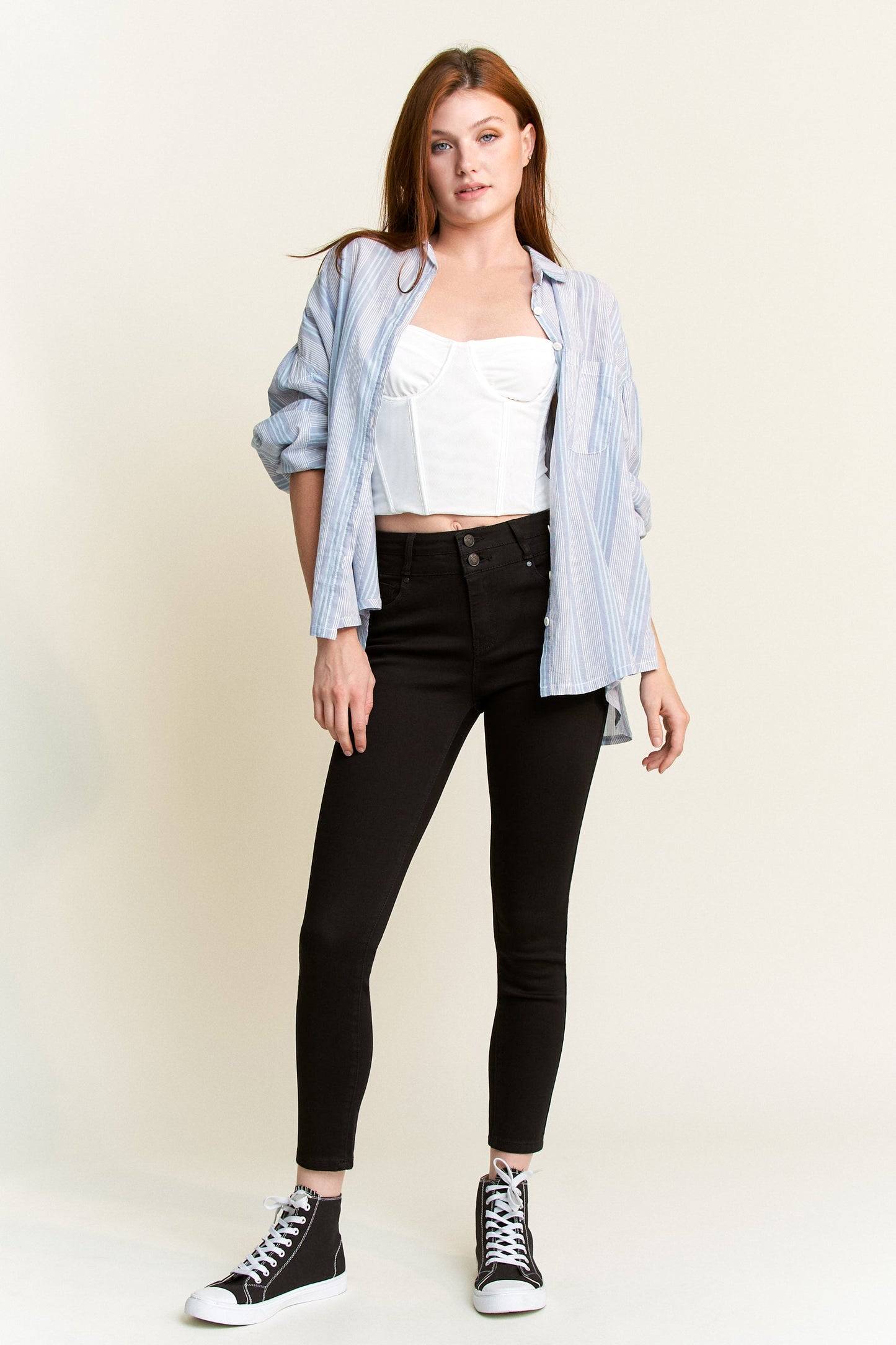 Double Waist High Rise Ankle Skinny Jeans-0
