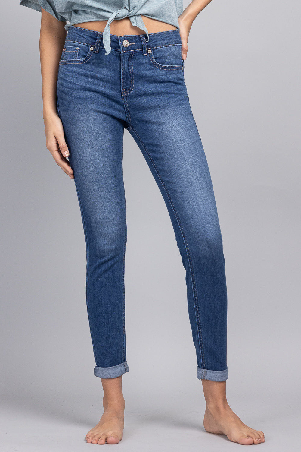 Mid Rise Push Up Ankle Skinny Jeans-1