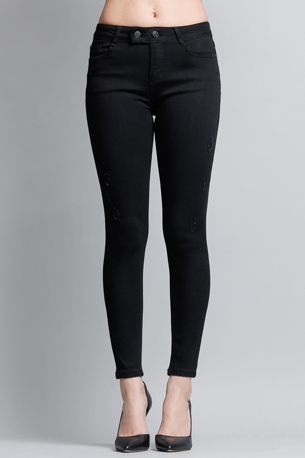 High Rise 2 Button Black Ankle Skinny Jeans-4