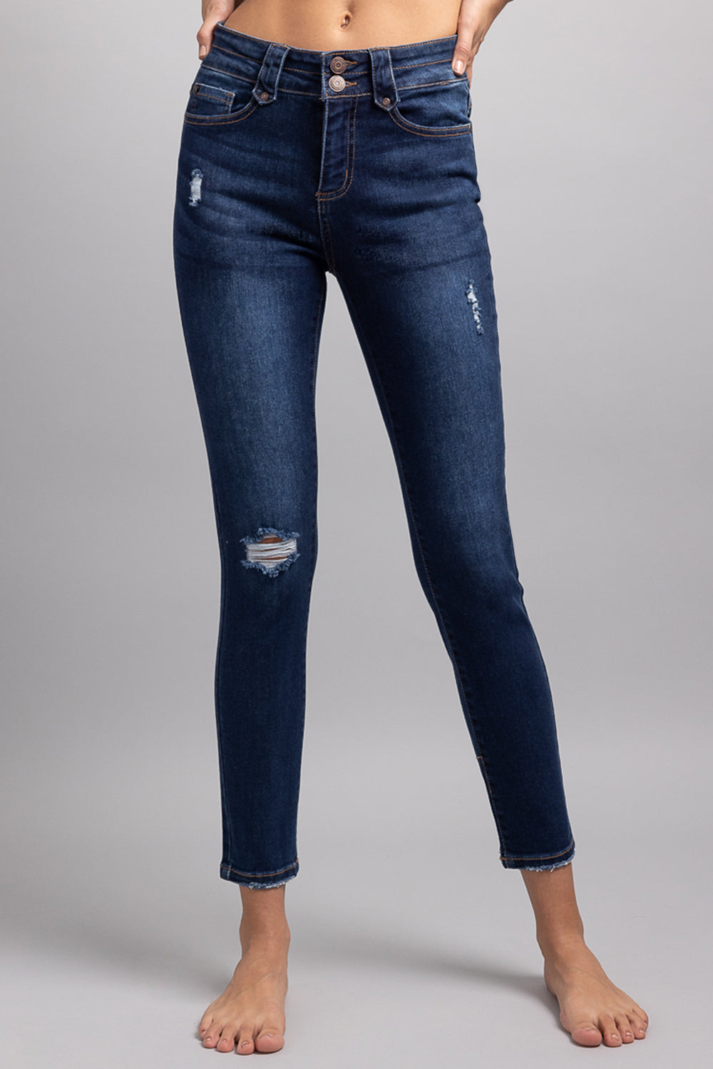 High Rise 2 Button Skinny Jeans-3