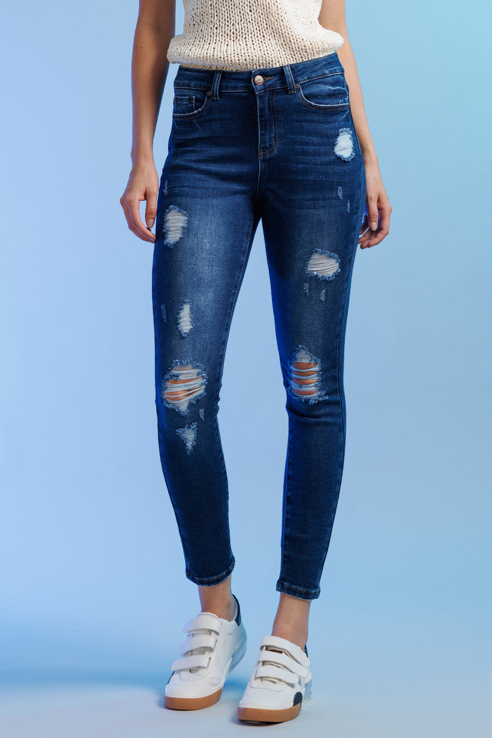 High Rise Destructed Skinny Jeans-4