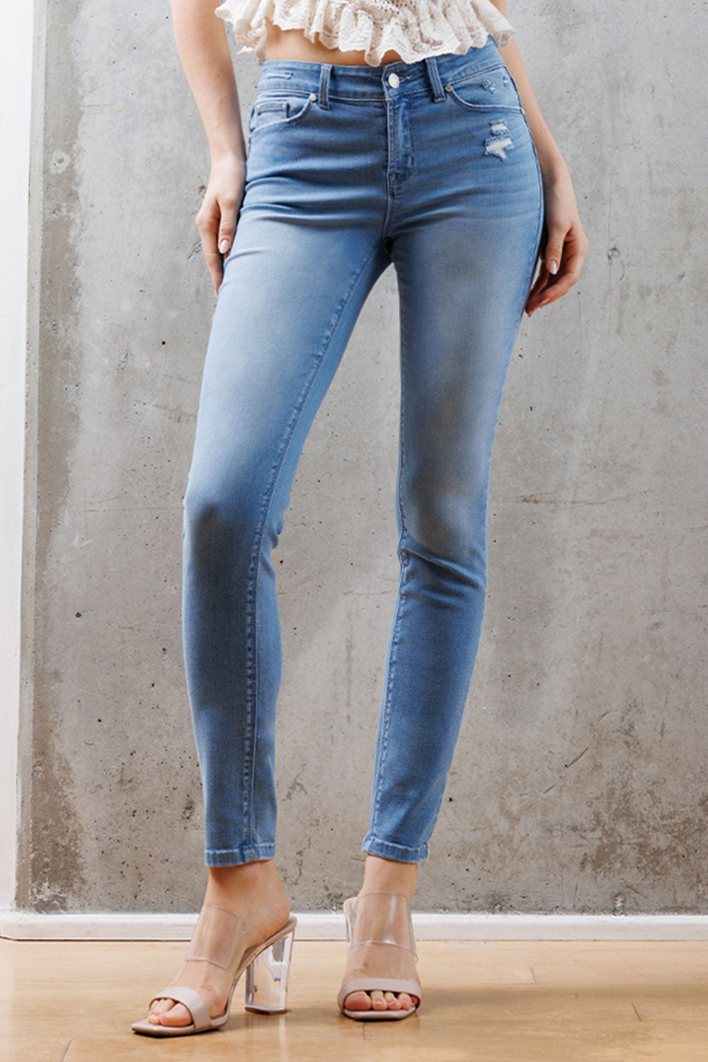 Mid Rise Destructed Skinny Jeans-2