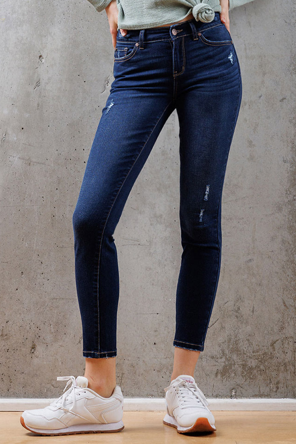 Mid Rise Destructed Ankle Skinny Jeans-1