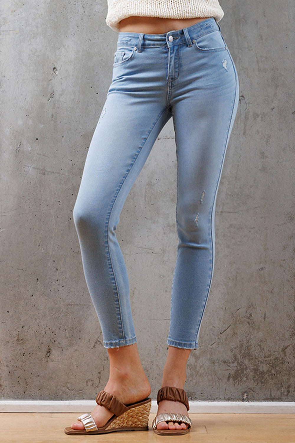 Mid Rise Destructed Ankle Skinny Jeans-1